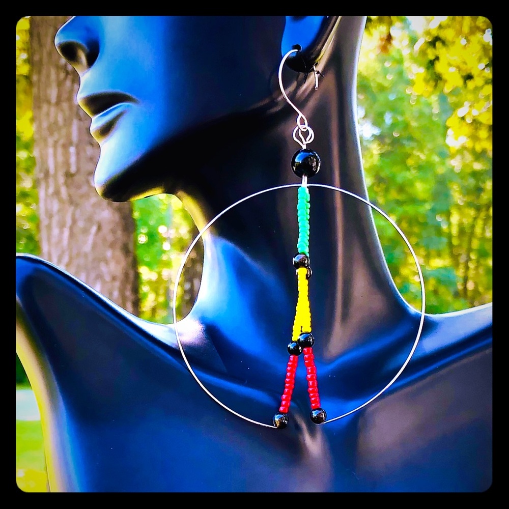 2.5” Handmade Rasta LEGO Dangle Hoop Earrings - Picture 1 of 8